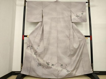 平和屋着物●訪問着 紬地 手描き 枝花文 正絹 逸品 AAAY9050ck