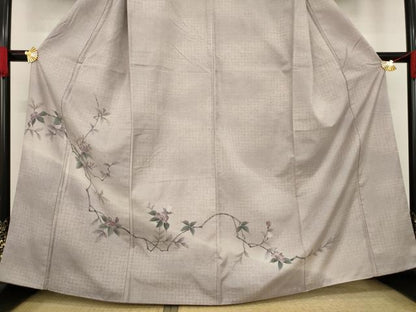 平和屋着物●訪問着 紬地 手描き 枝花文 正絹 逸品 AAAY9050ck