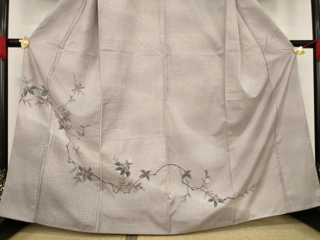 平和屋着物●訪問着 紬地 手描き 枝花文 正絹 逸品 AAAY9050ck