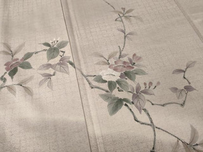 平和屋着物●訪問着 紬地 手描き 枝花文 正絹 逸品 AAAY9050ck