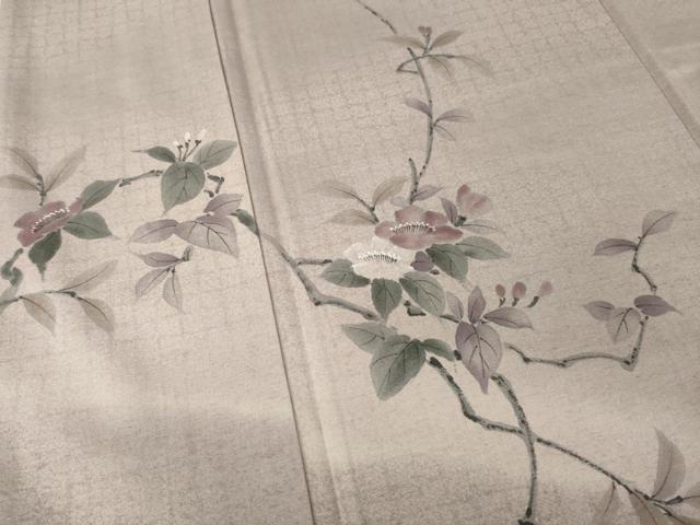 平和屋着物●訪問着 紬地 手描き 枝花文 正絹 逸品 AAAY9050ck