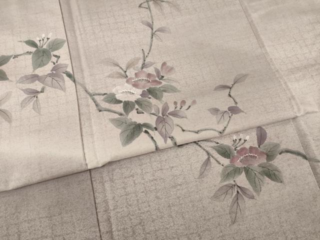 平和屋着物●訪問着 紬地 手描き 枝花文 正絹 逸品 AAAY9050ck