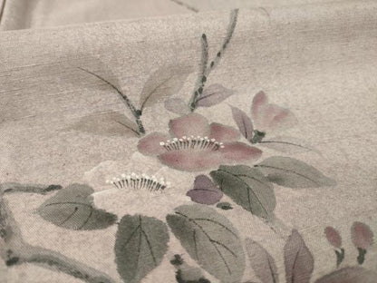 平和屋着物●訪問着 紬地 手描き 枝花文 正絹 逸品 AAAY9050ck