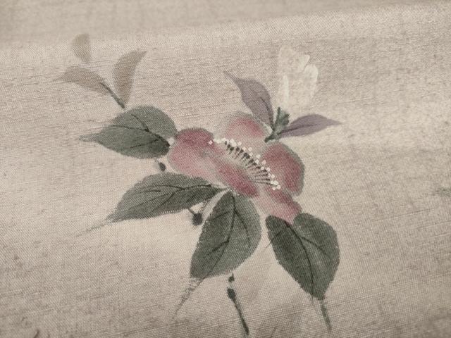 平和屋着物●訪問着 紬地 手描き 枝花文 正絹 逸品 AAAY9050ck