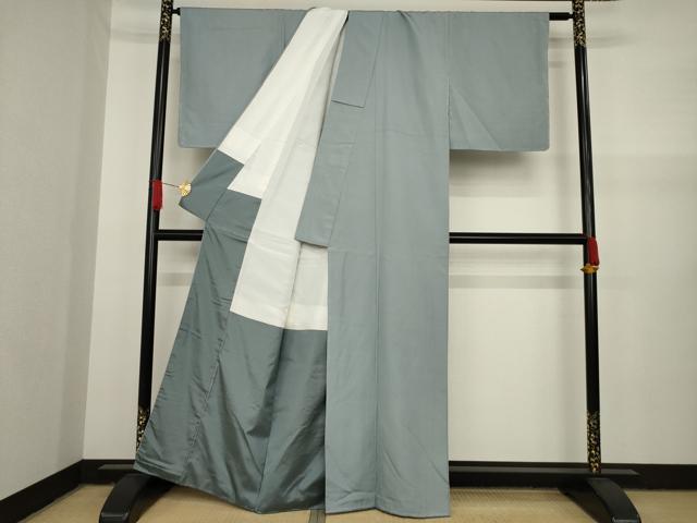 平和屋着物●上質な紬 　色無地　錫色　正絹　逸品　未使用　AABH7031ck