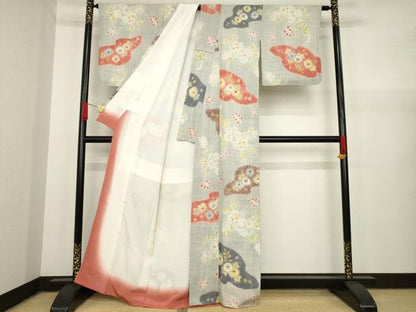 平和屋着物●上質な小紋　紬地　辻ケ花　絞り　舞花文　正絹　逸品　AAAY9077ck