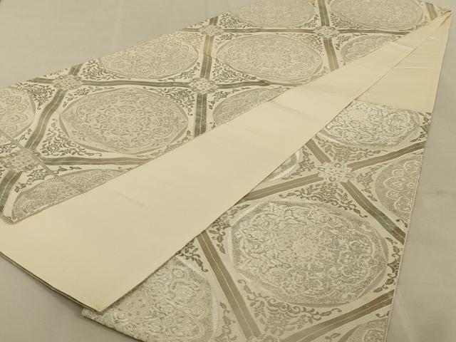 平和屋着物◎六通柄袋帯　正倉院花文　引箔　正絹　逸品　AAAY9082ou