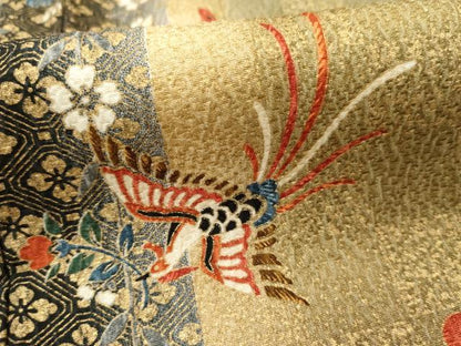 平和屋着物●上質な小紋 鳳凰花文 舞蝶文 暈し染め 金彩 正絹 逸品 AAAY9227cs