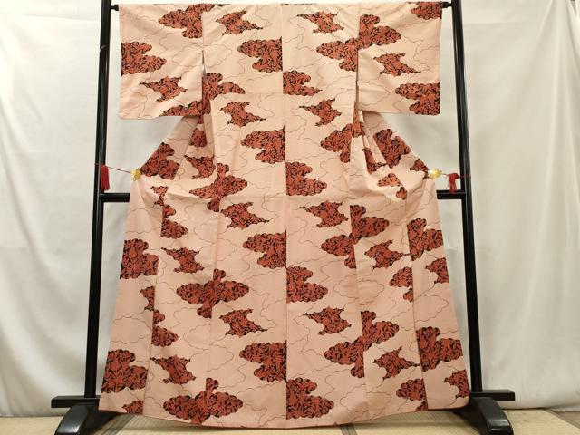 平和屋着物■上質な紬　雲重ね花文　正絹　逸品　AAAY9240cs