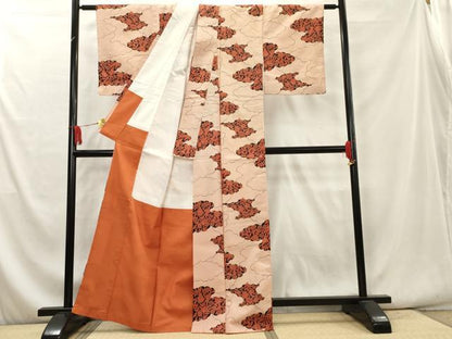 平和屋着物■上質な紬　雲重ね花文　正絹　逸品　AAAY9240cs