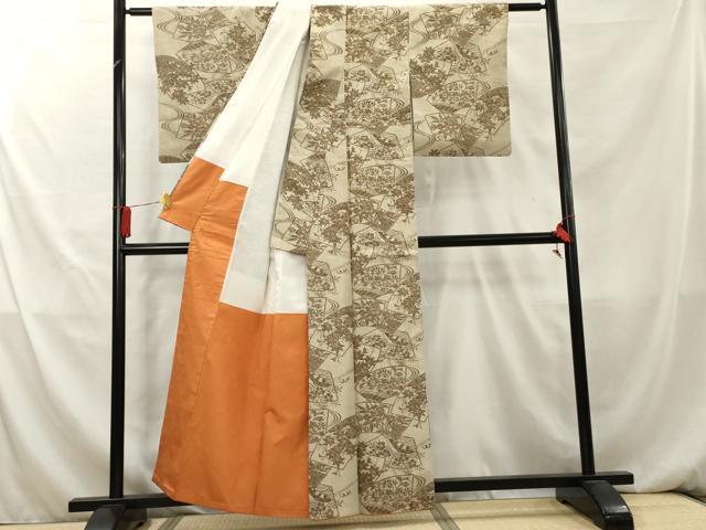 平和屋着物■上質な紬　地紙流水草花文　正絹　逸品　AAAY9272cs