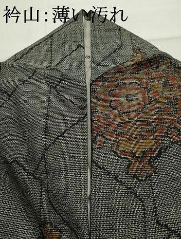 平和屋着物■上質な紬　正倉院花文　黒地　正絹　逸品　AAAY9316cs