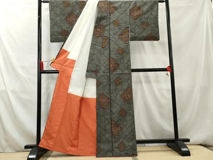 平和屋着物■上質な紬　正倉院花文　黒地　正絹　逸品　AAAY9316cs