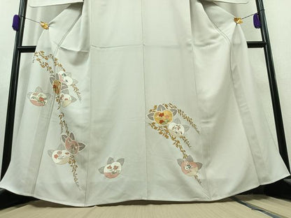 平和屋着物▽訪問着　単衣　駒刺繍　橘文　金糸　金彩　正絹　逸品　AAAY9402jh