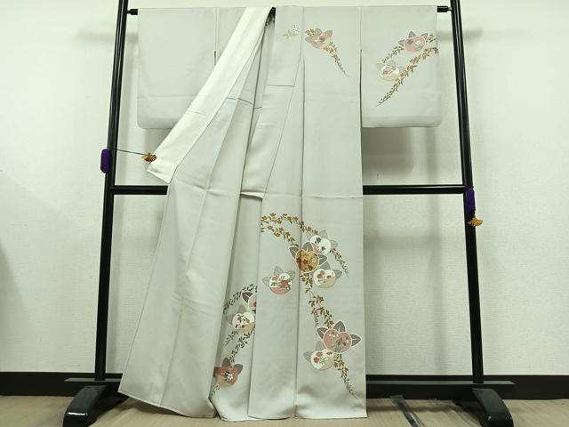 平和屋着物▽訪問着　単衣　駒刺繍　橘文　金糸　金彩　正絹　逸品　AAAY9402jh