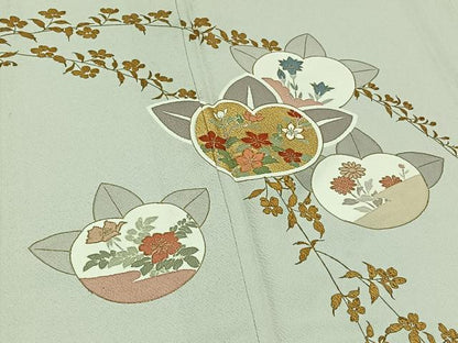 平和屋着物▽訪問着　単衣　駒刺繍　橘文　金糸　金彩　正絹　逸品　AAAY9402jh