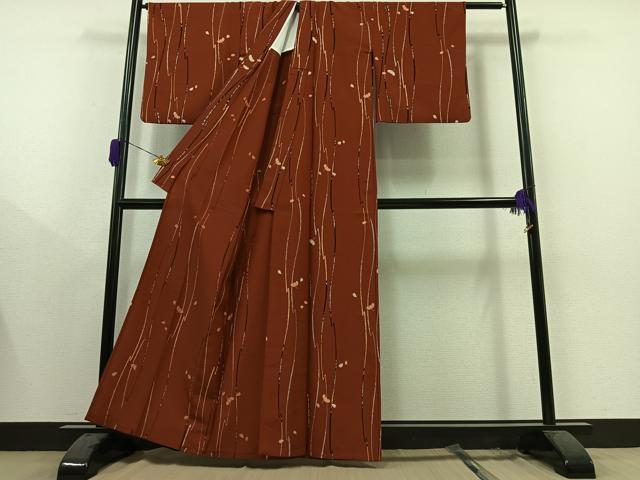 平和屋着物▽小紋　単衣　舞桜文　洗える着物　AAAY9404jh