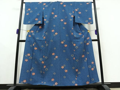 平和屋着物▽小紋 単衣 舞花文 洗える着物 AAAY9405jh