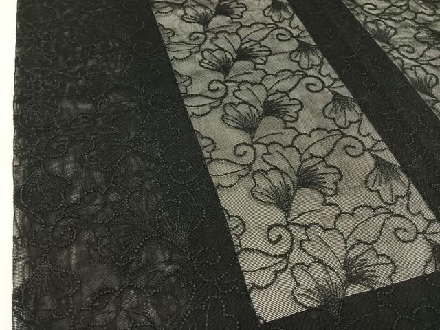 平和屋着物▽道行コート　スリーシーズン　春夏秋　塵除け　花唐草文　黒地　正絹　逸品　AAAY9412jh