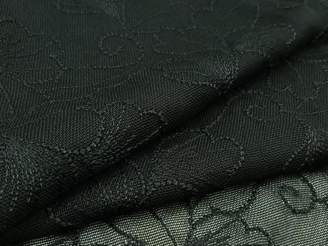 平和屋着物▽道行コート　スリーシーズン　春夏秋　塵除け　花唐草文　黒地　正絹　逸品　AAAY9412jh