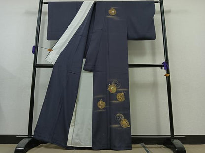 平和屋着物▽訪問着 単衣 駒刺繍 花丸文 金糸 金彩 正絹 逸品 AAAY9414jh