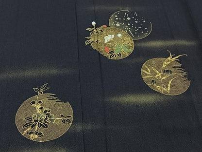 平和屋着物▽訪問着 単衣 駒刺繍 花丸文 金糸 金彩 正絹 逸品 AAAY9414jh