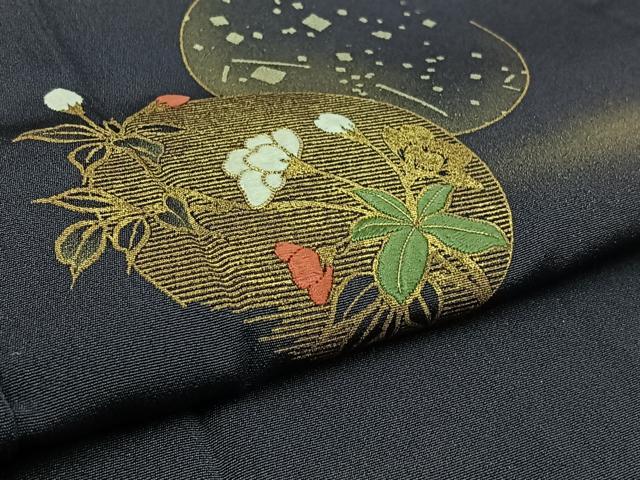 平和屋着物▽訪問着 単衣 駒刺繍 花丸文 金糸 金彩 正絹 逸品 AAAY9414jh