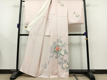 平和屋着物▽訪問着　単衣　草花文　暈し染め　正絹　逸品　AAAY9415jh