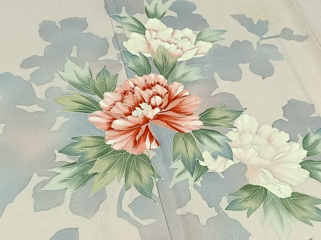 平和屋着物▽訪問着　単衣　草花文　暈し染め　正絹　逸品　AAAY9415jh