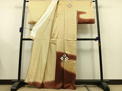 平和屋着物▽訪問着 単衣 刺繍 菱文 暈し染め 銀糸 正絹 逸品 AAAY9419jh