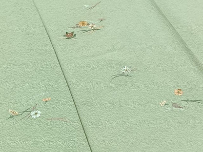 平和屋着物▽訪問着 単衣 総刺繍 駒刺繍 吹き寄せ文様 金糸 正絹 逸品 AAAY9420jh