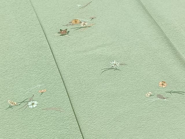 平和屋着物▽訪問着 単衣 総刺繍 駒刺繍 吹き寄せ文様 金糸 正絹 逸品 AAAY9420jh