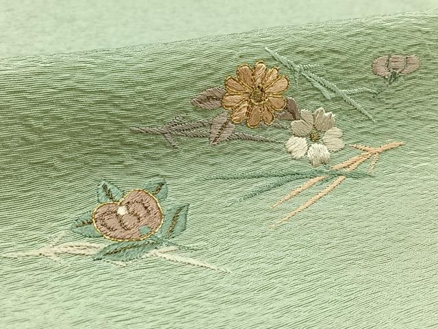 平和屋着物▽訪問着 単衣 総刺繍 駒刺繍 吹き寄せ文様 金糸 正絹 逸品 AAAY9420jh
