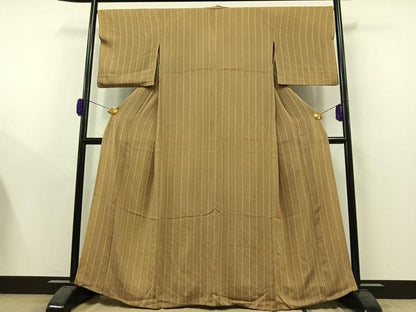 平和屋着物▽上質な小紋　単衣　縞　鬼しぼ縮緬　正絹　逸品　AAAY9421jh