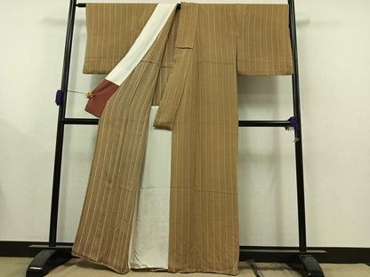 平和屋着物▽上質な小紋　単衣　縞　鬼しぼ縮緬　正絹　逸品　AAAY9421jh