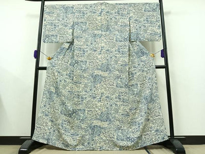 平和屋着物▽上質な小紋 単衣 手描き 草花文 正絹 逸品 AAAY9422jh