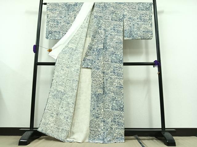 平和屋着物▽上質な小紋 単衣 手描き 草花文 正絹 逸品 AAAY9422jh