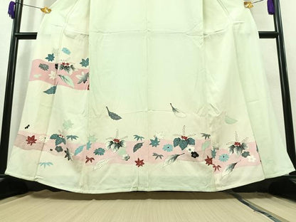 平和屋着物▽訪問着　単衣　草花文　金彩　正絹　逸品　AAAY9423jh