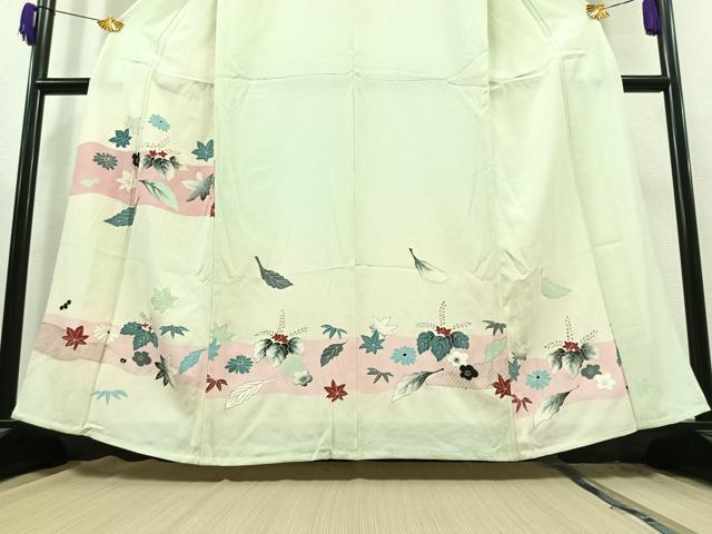 平和屋着物▽訪問着　単衣　草花文　金彩　正絹　逸品　AAAY9423jh