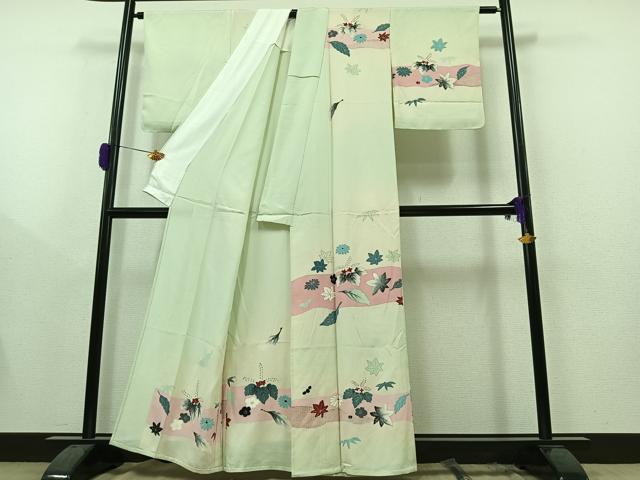 平和屋着物▽訪問着　単衣　草花文　金彩　正絹　逸品　AAAY9423jh