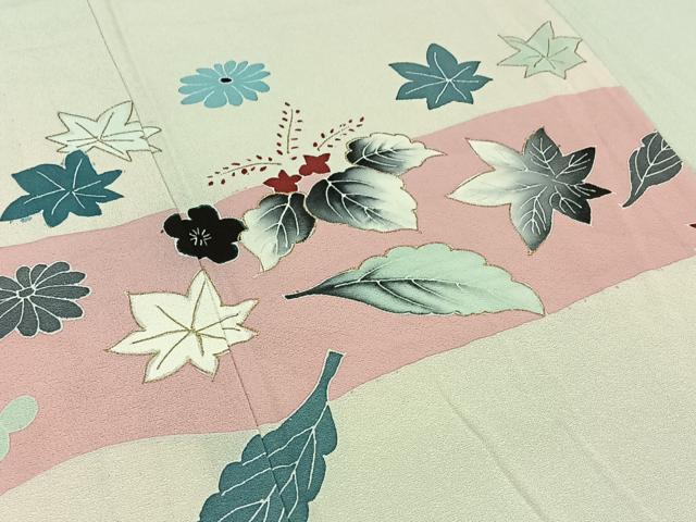 平和屋着物▽訪問着　単衣　草花文　金彩　正絹　逸品　AAAY9423jh