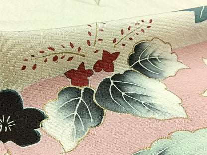 平和屋着物▽訪問着　単衣　草花文　金彩　正絹　逸品　AAAY9423jh