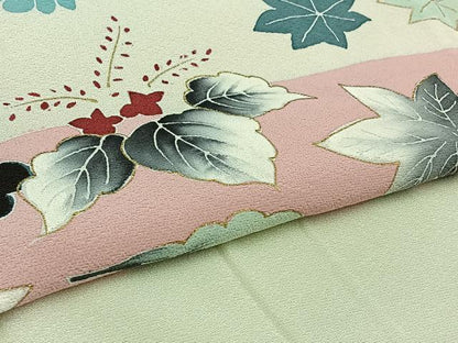 平和屋着物▽訪問着　単衣　草花文　金彩　正絹　逸品　AAAY9423jh