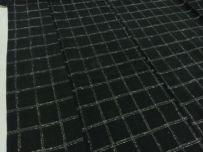平和屋着物▽上質な紬 単衣 格子 黒地 正絹 逸品 AAAY9424jh