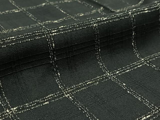 平和屋着物▽上質な紬 単衣 格子 黒地 正絹 逸品 AAAY9424jh