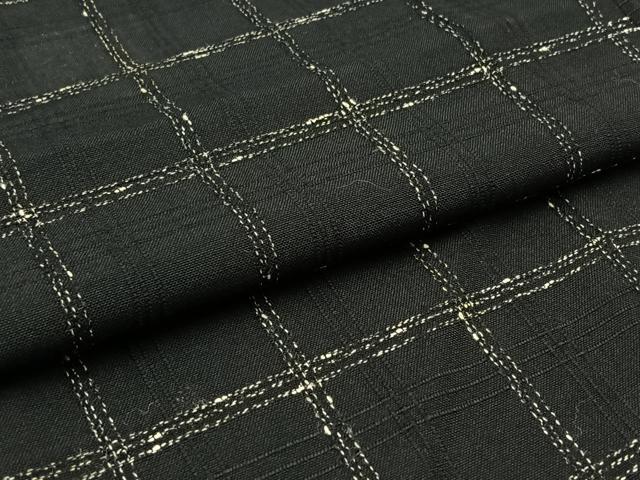 平和屋着物▽上質な紬 単衣 格子 黒地 正絹 逸品 AAAY9424jh