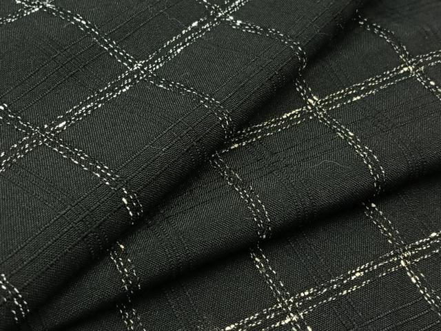 平和屋着物▽上質な紬 単衣 格子 黒地 正絹 逸品 AAAY9424jh