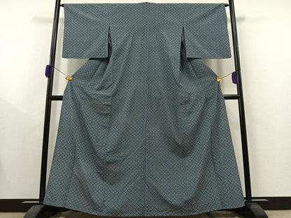 平和屋着物▽本塩沢　単衣　菱文　鈴乃屋扱い　正絹　逸品　AAAY9425jh