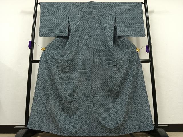 平和屋着物▽本塩沢　単衣　菱文　鈴乃屋扱い　正絹　逸品　AAAY9425jh