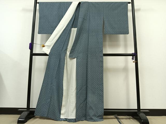 平和屋着物▽本塩沢　単衣　菱文　鈴乃屋扱い　正絹　逸品　AAAY9425jh